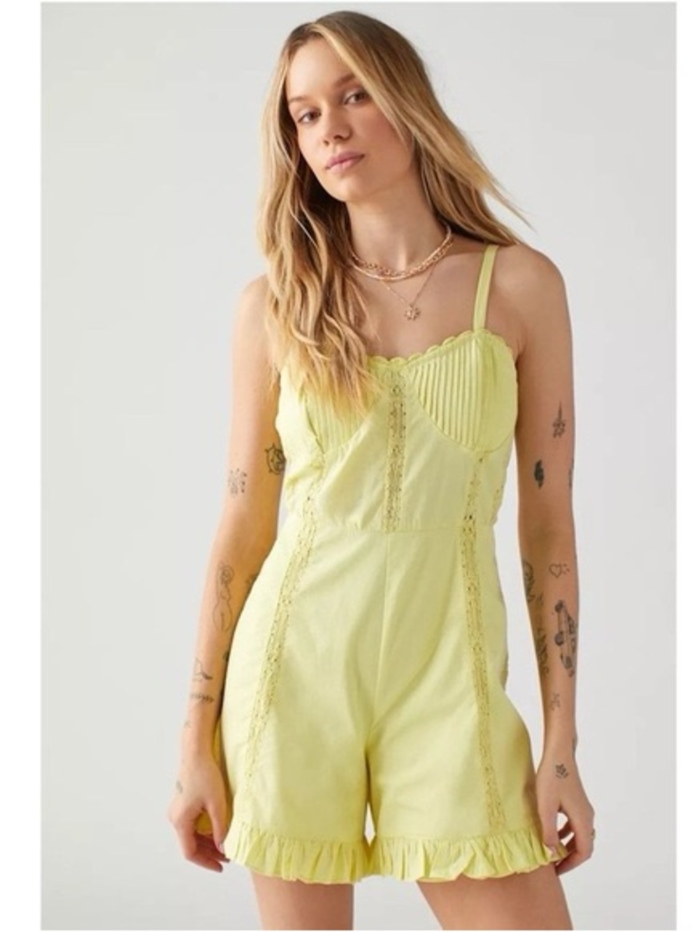Urban Outfitters Lemon Lace-Trim Romper
